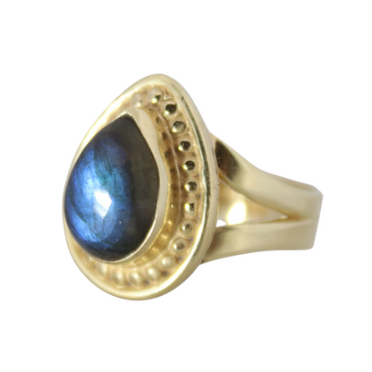 14K Gold Vermeil Teardrop Stud Ring - Labradorite