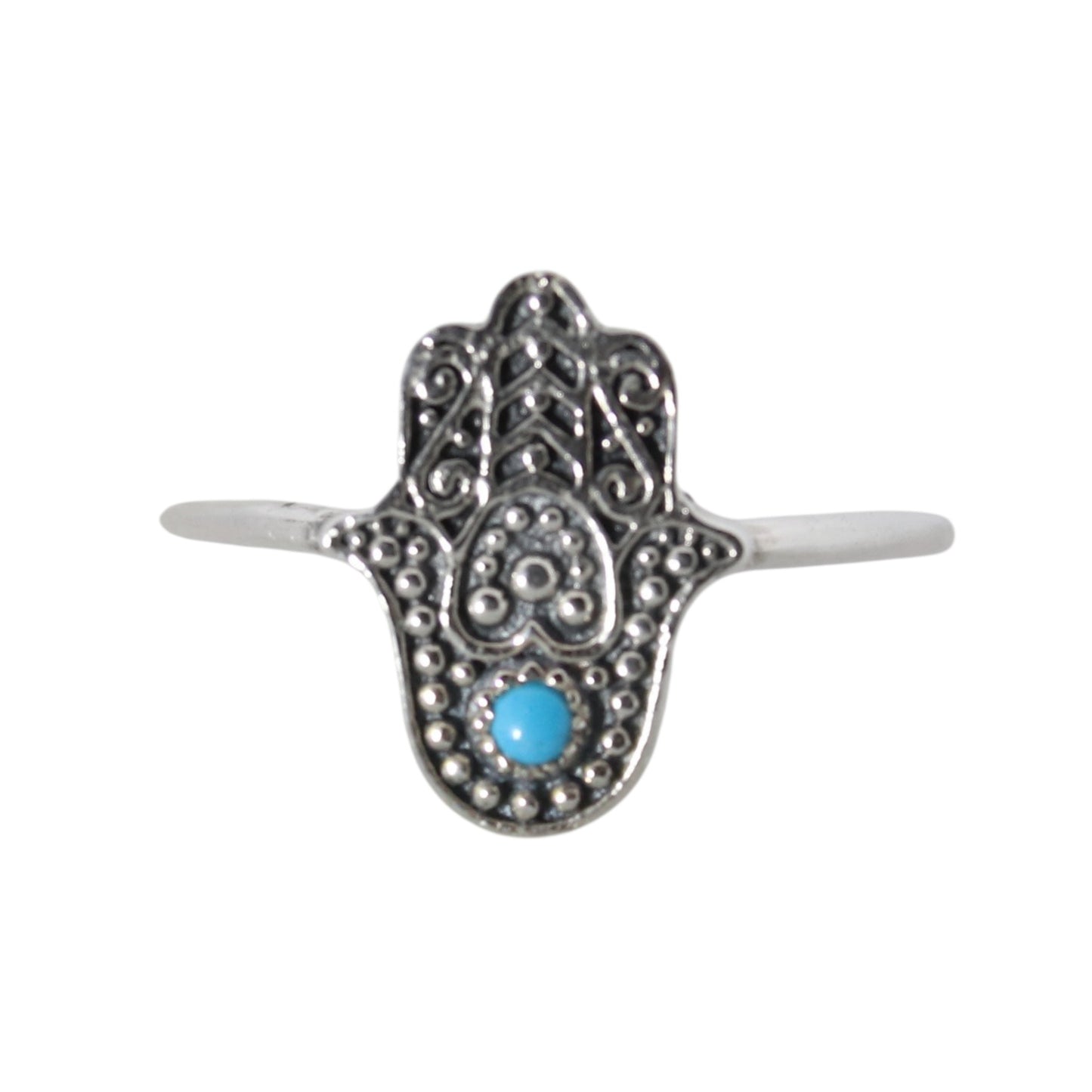 Sterling Silver Hamsa Hand Ring Turquoise