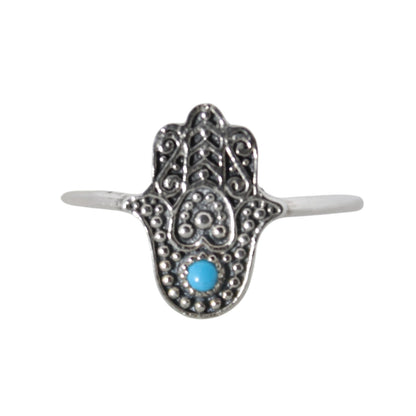Sterling Silver Hamsa Hand Ring Turquoise