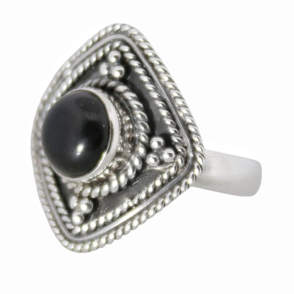 Sterling Silver Ethnic Ring Black Onyx