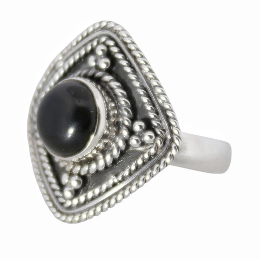 Sterling Silver Ethnic Ring Black Onyx