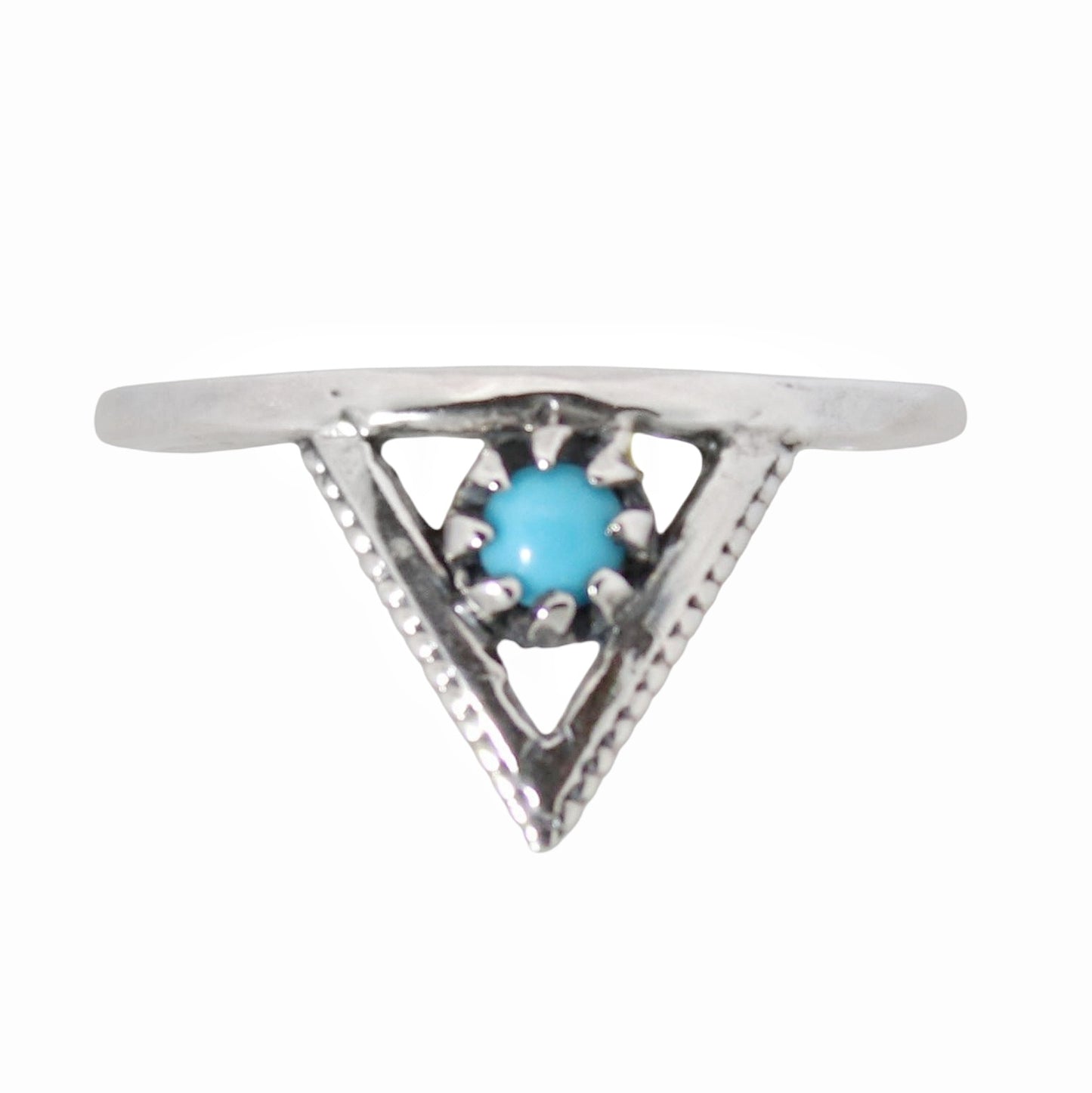 Sterling Silver Beaded Triangle Ring Turquoise