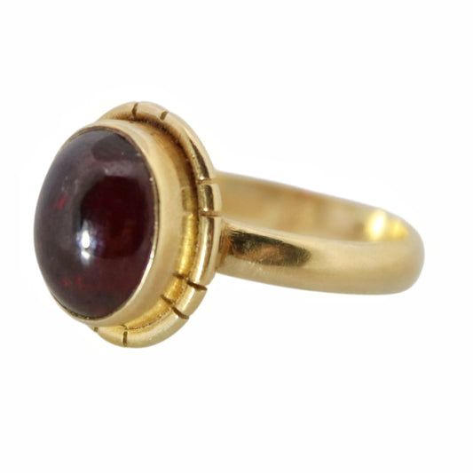 14k Gold Vermeil Oval Ethnic Garnet Ring 16 mm Limited Edition