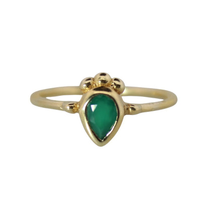 14k Gold Vermeil Tribal Pear Ring Green Onyx