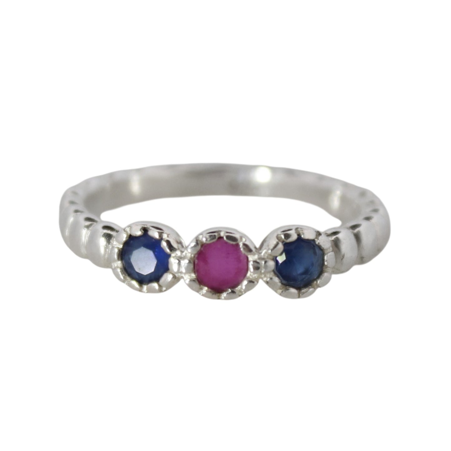 Sterling Silver Amora Charm Ring Synthetic Sapphire &amp; Ruby 