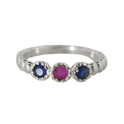 Sterling Silver Amora Charm Ring Synthetic Sapphire &amp; Ruby 