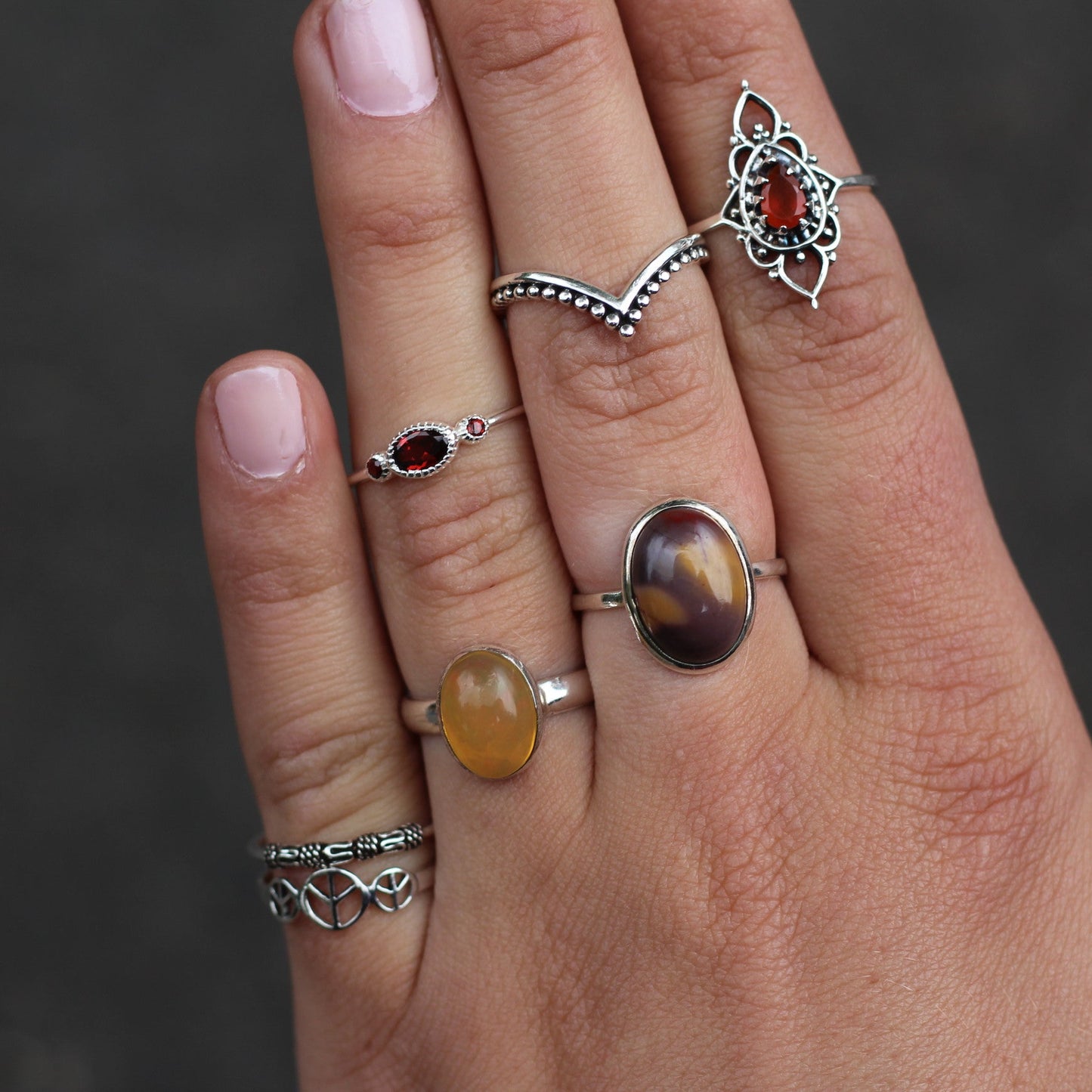 Sterling Silver Oval Red Glow Ring