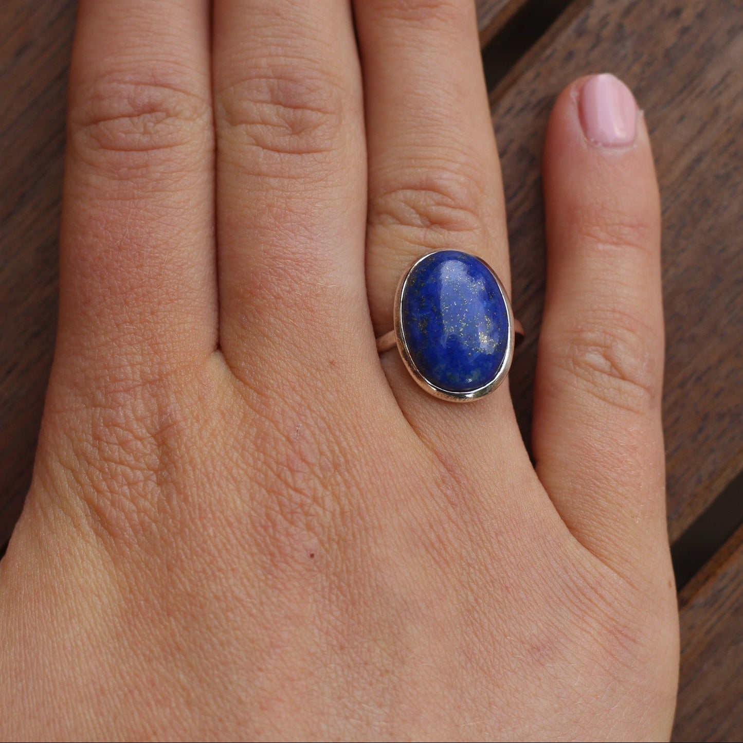 Sterling Silver Big Oval Lapis Lazuli Ring - 18 mm