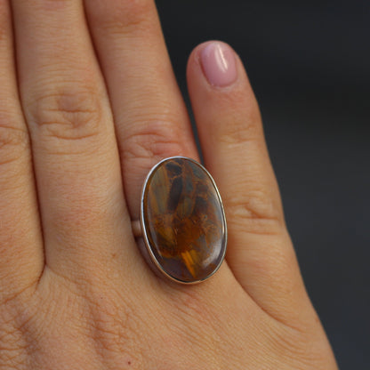 Sterling Silver Oval Pietersite Ring - 18 mm