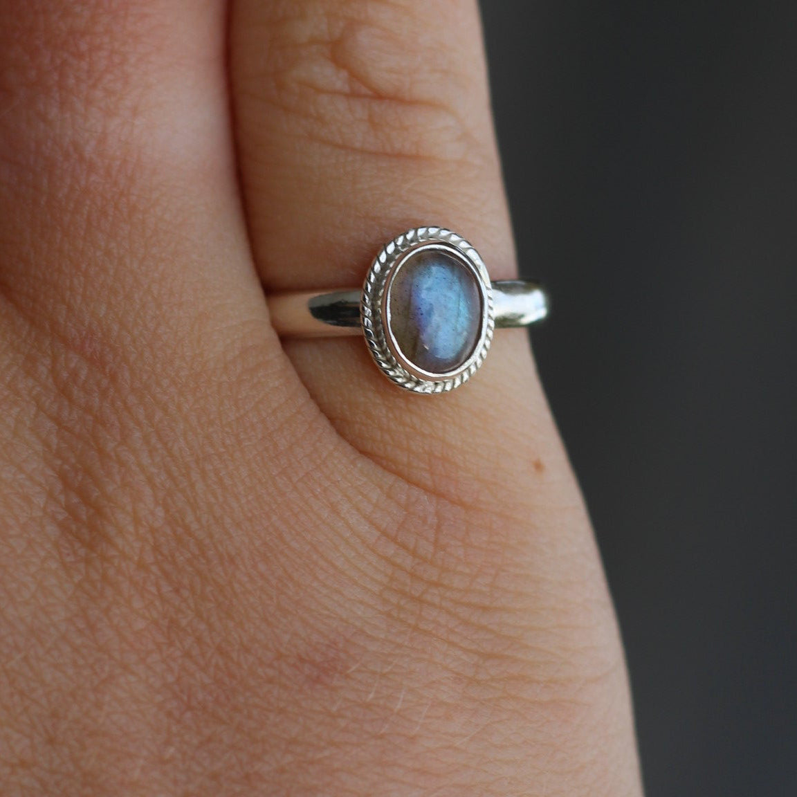 Sterling Silver Oval Moonbeam Ring Labradorite