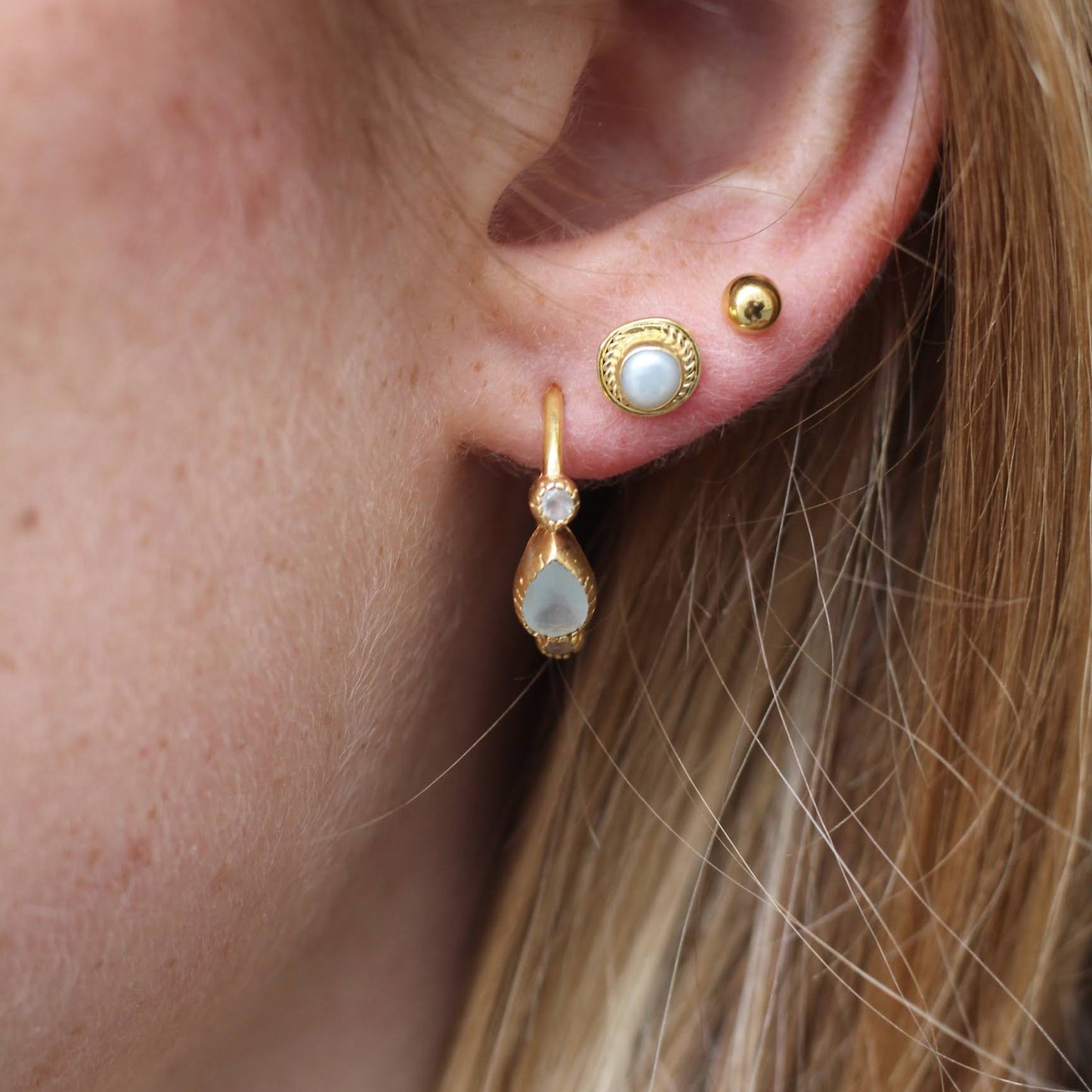 14k Gold Vermeil Triple Teardrop Aquamarine Earrings