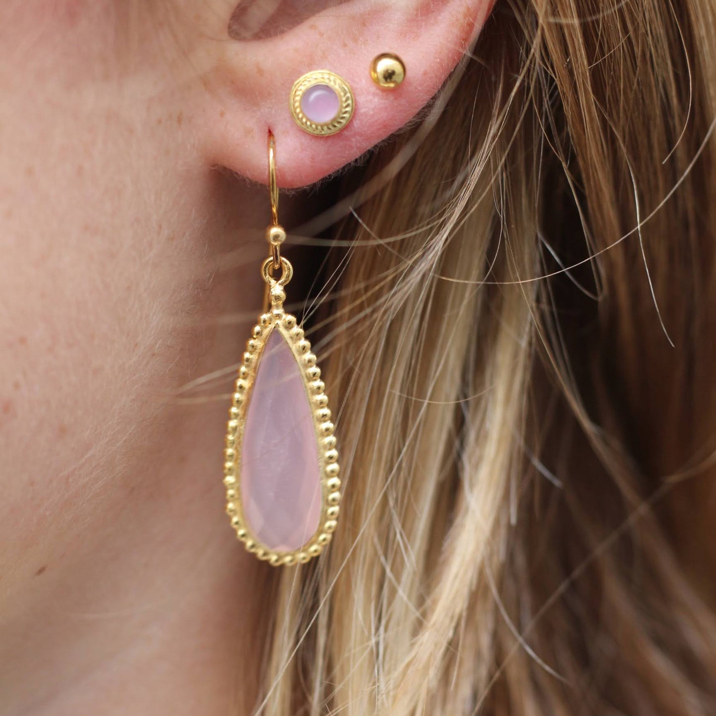 14k Gold Vermeil Gala Earrings Rose Quarts