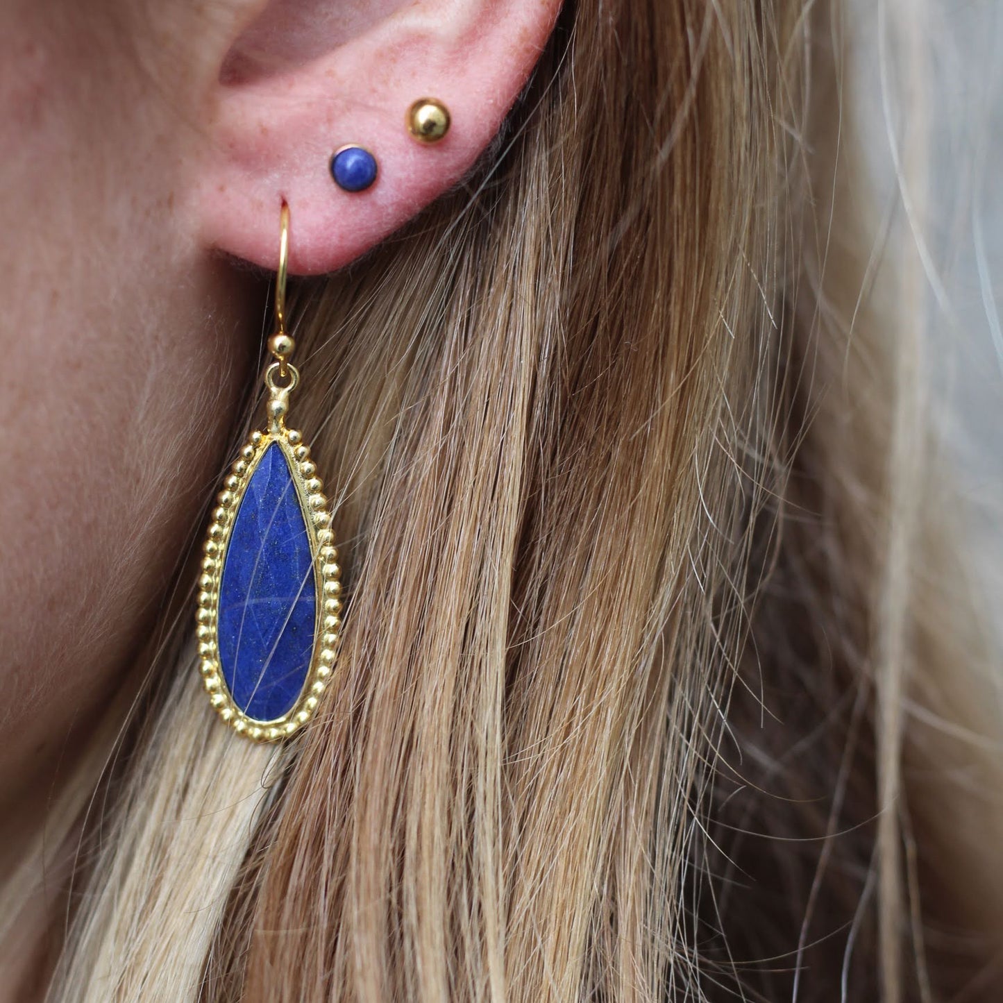 14k Gold Vermeil Gala Earrings Lapis Lazuli