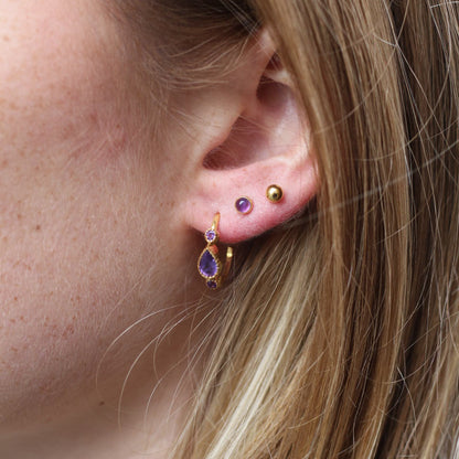 14k Gold Vermeil Triple Round Amethyst Earrings