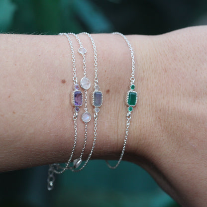 Sterling Silver Square Bracelet Green Onyx