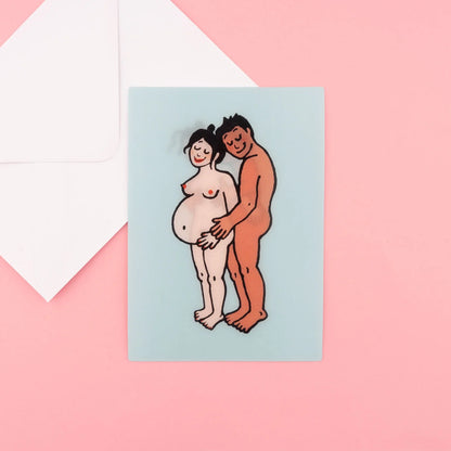 Pregnancy Postcard - White Mom and Black Dad