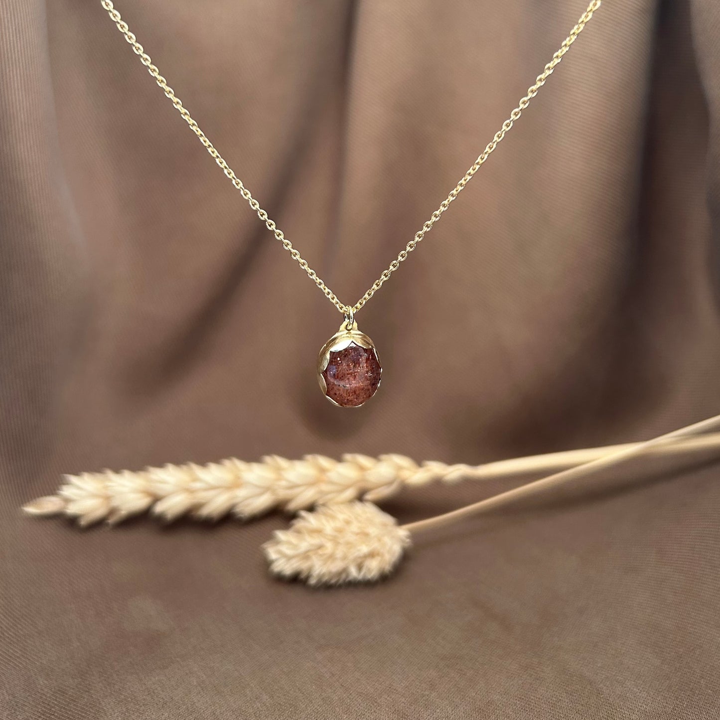 14k Gold Vermeil Oval Sunstone Necklace - Limited Edition