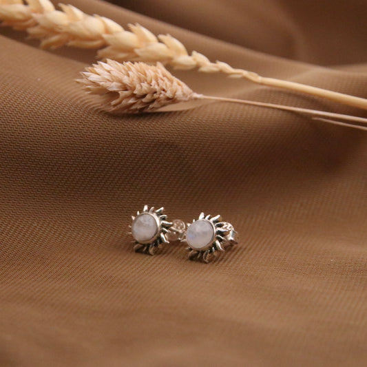 Sterling Silver Fire Of The Sun Studs - Moonstone