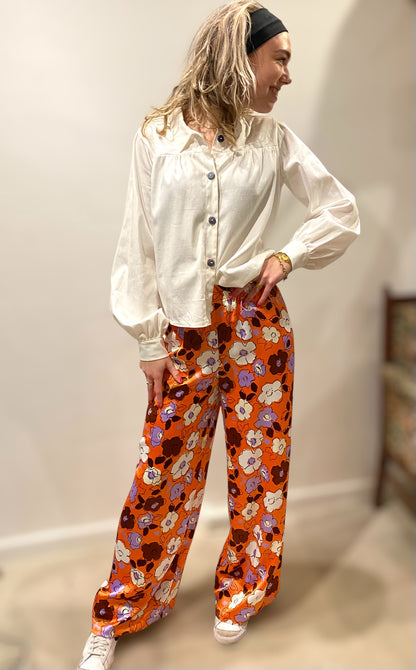 Wide Pants - Polkadot Flower