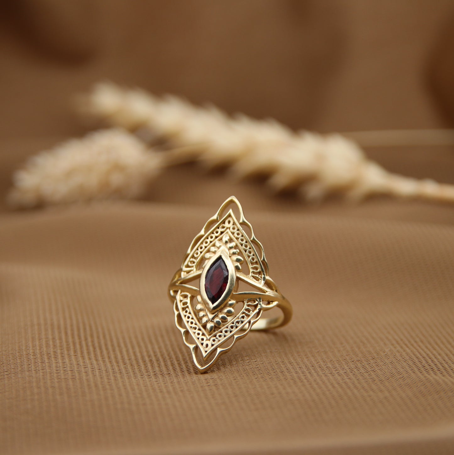 14K Gold Vermeil Radiant Blossom Ring – Garnet