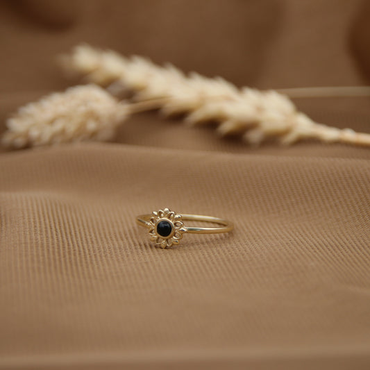 14k Gold Vermeil Luminous Flower Ring Black Onyx