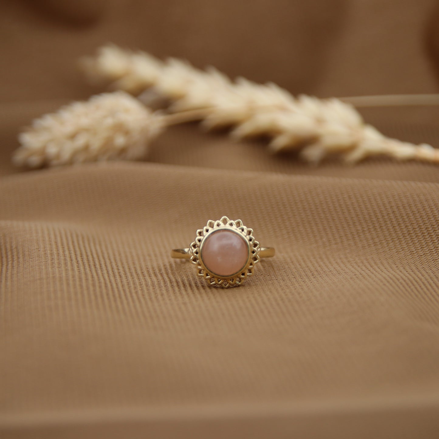 14K Gold Vermeil Golden Hour Ring Peach Moonstone