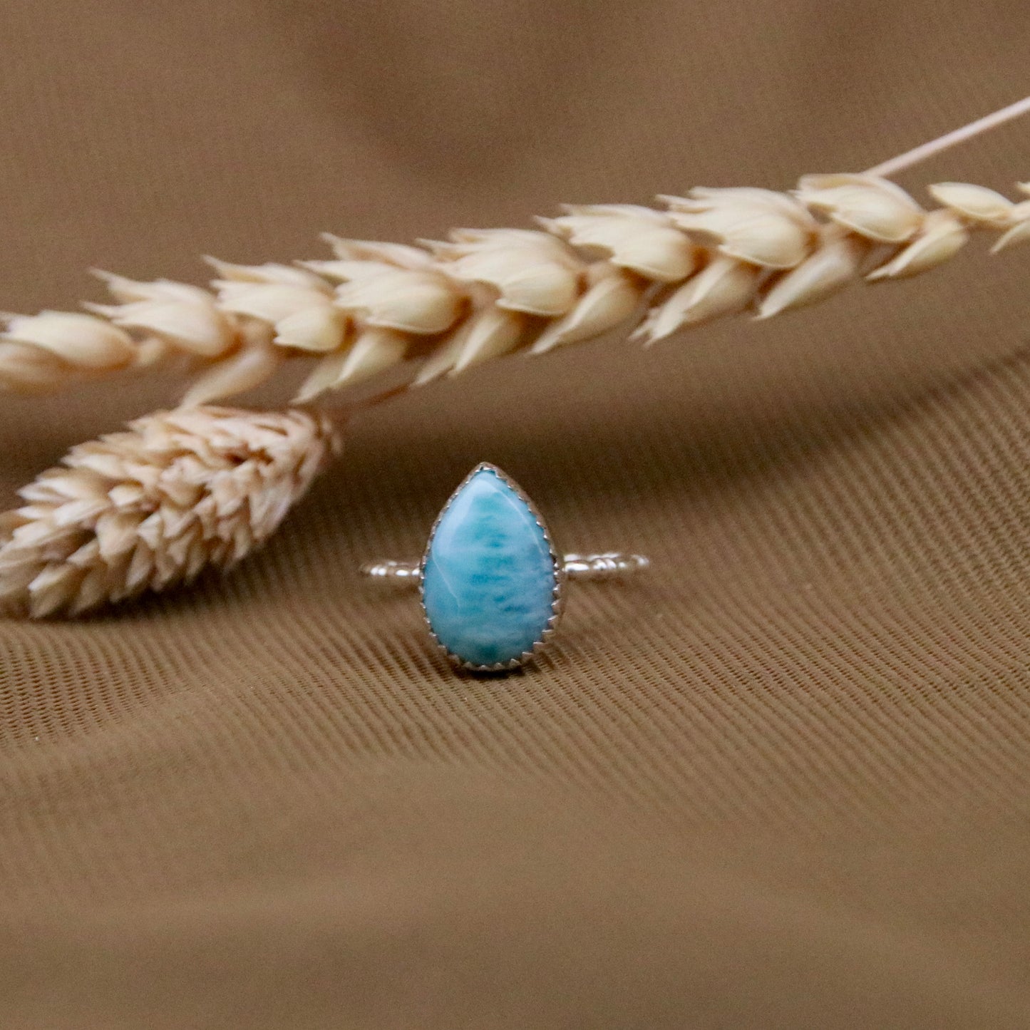 Sterling Silver Teardrop Larimar Ring 17 mm - Limited Editon