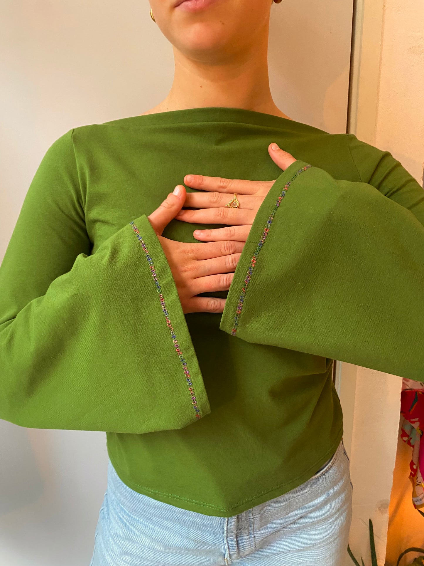Flared Longsleeve with Details - Green