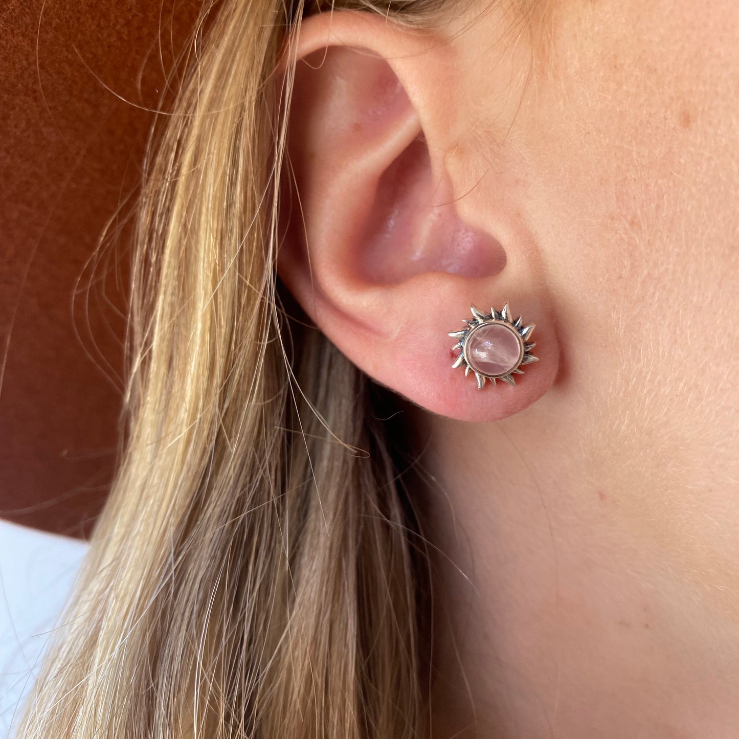 Sterling Silver Fire Of The Sun Studs - Rose Quarts