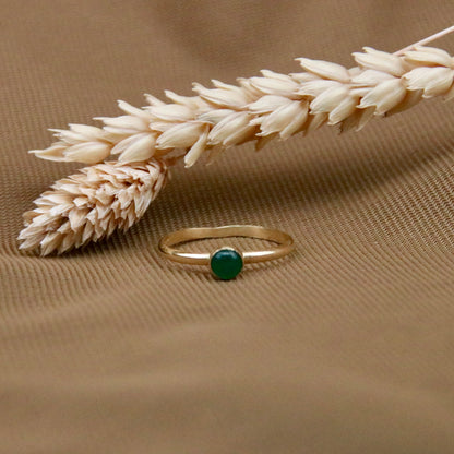 14k Gold Vermeil Round Green Agate Ring