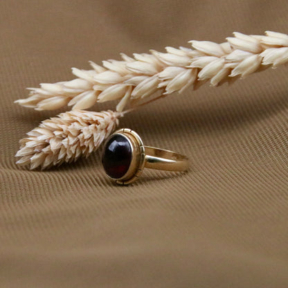 14k Gold Vermeil Oval Ethnic Garnet Ring 16 mm Limited Edition