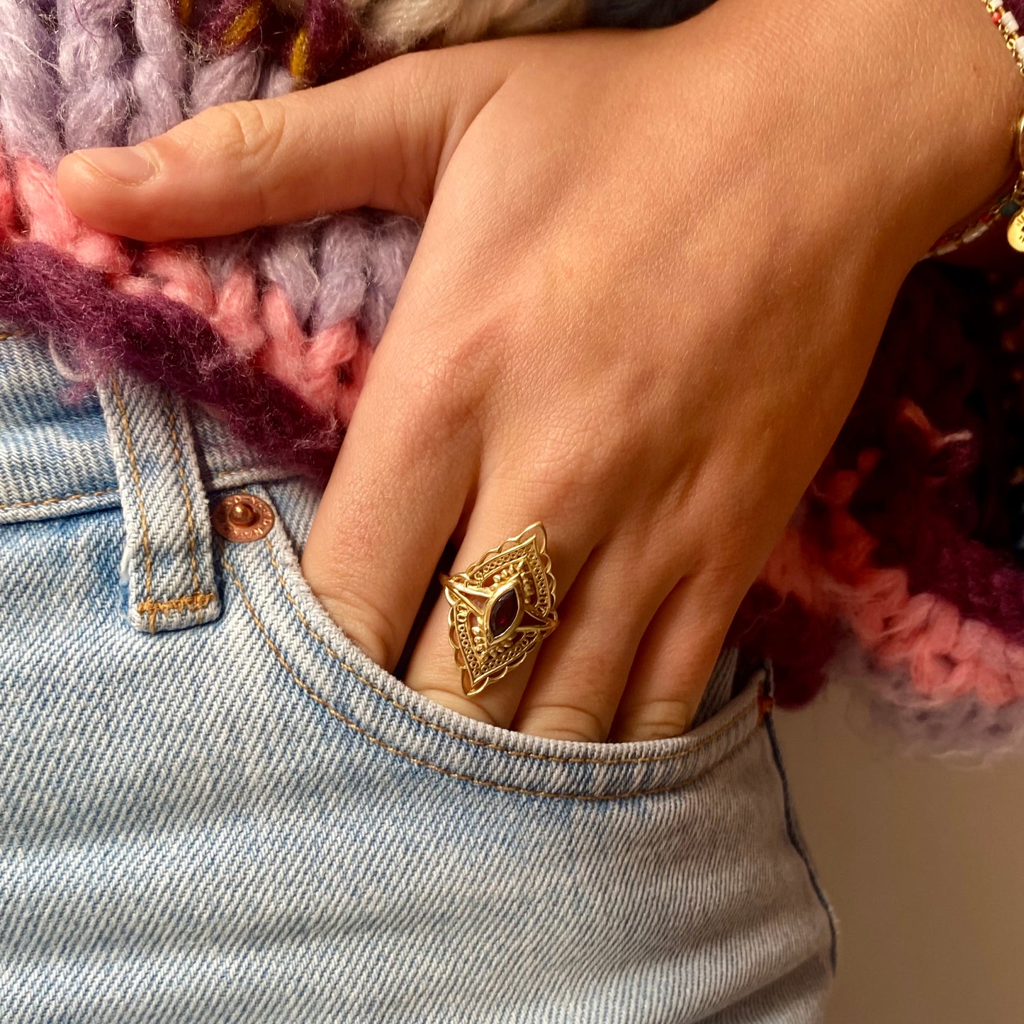 14K Gold Vermeil Radiant Blossom Ring – Garnet