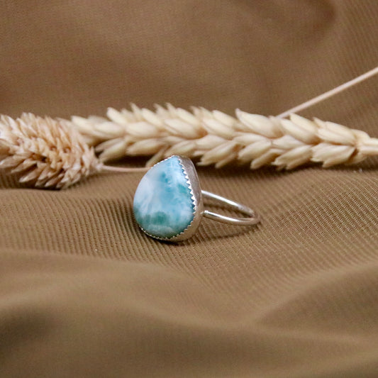 Sterling Silver Wide Teardrop Larimar Ring 18 mm - Limited Edition