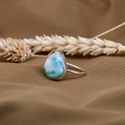 Sterling Silver Wide Teardrop Larimar Ring 18mm - Limited Edition 