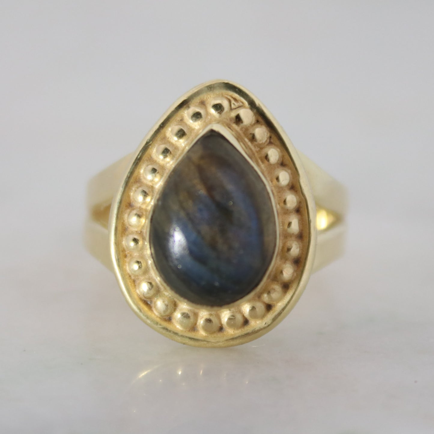 14K Gold Vermeil Teardrop Stud Ring - Labradorite