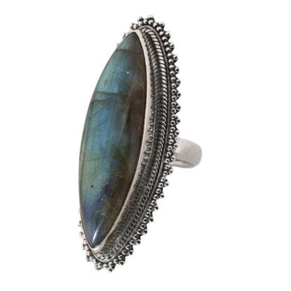Sterling Silver Big Bohemian Labradorite Ring - 17 mm