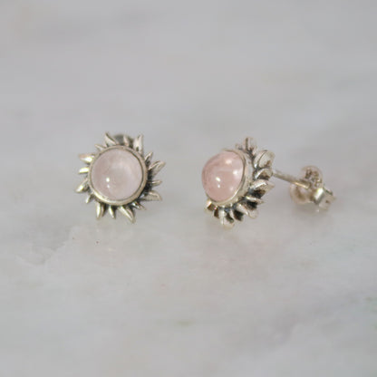 Sterling Silver Fire Of The Sun Studs Rose Quarts