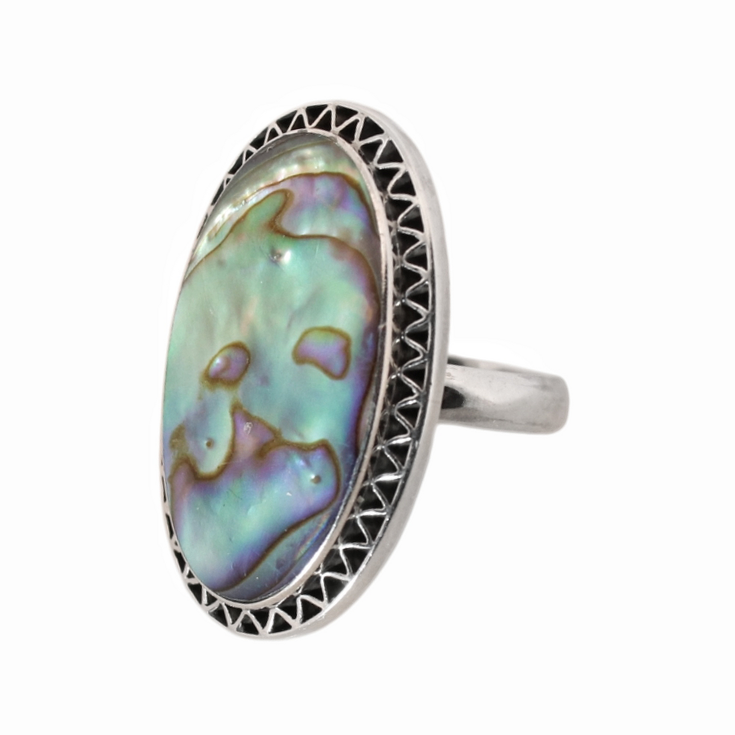Sterling Silver Oval Triangle Abelone Ring - 17 mm (2)