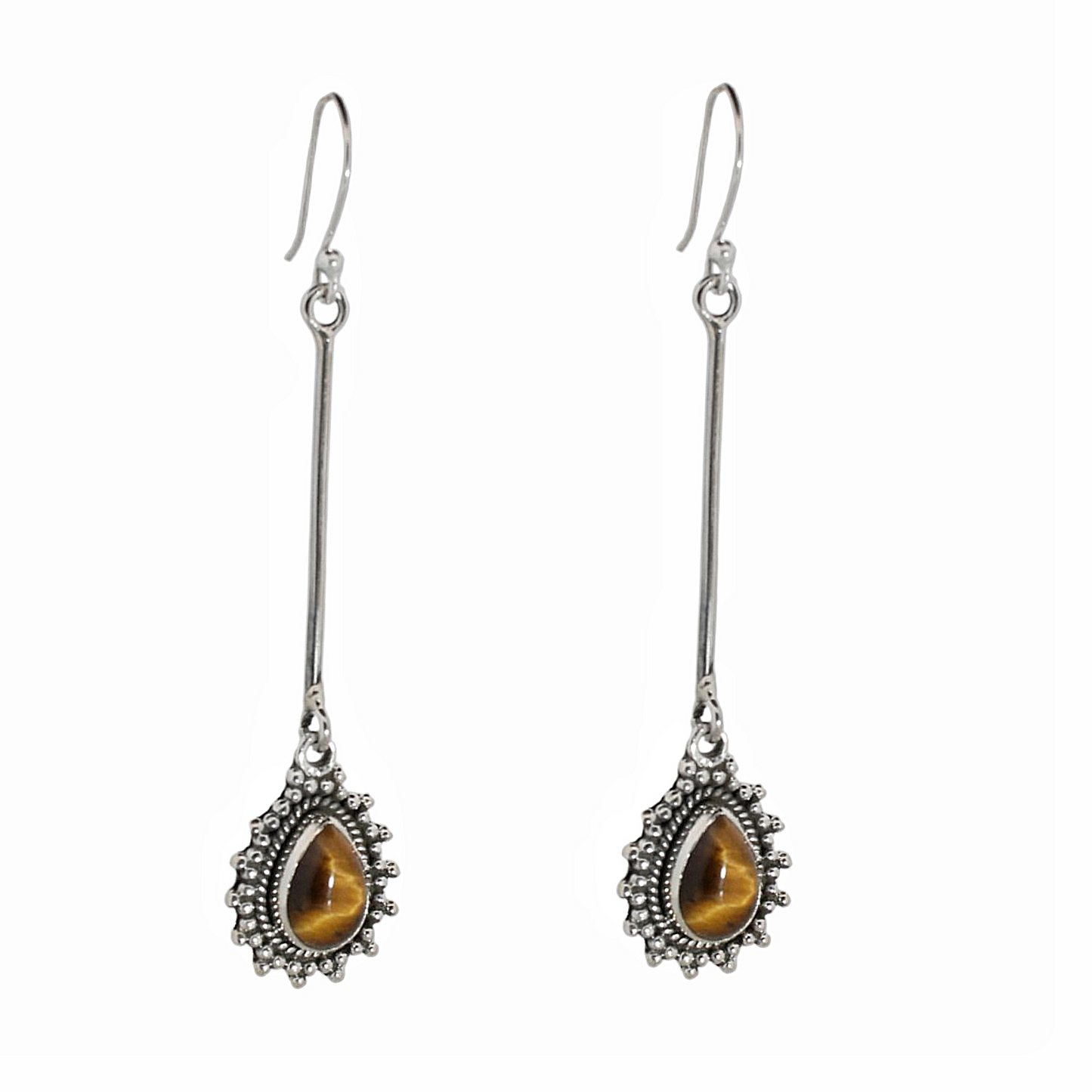 Sterling silver Boho Stick Earrings Tiger Eye