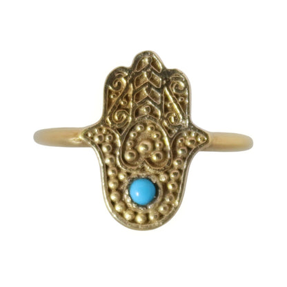 14k Gold Vermeil Hamsa Hand Ring Turquoise 