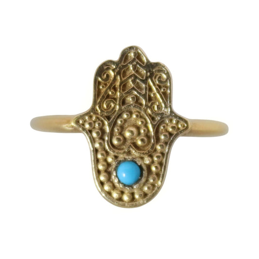 14k Gold Vermeil Hamsa Hand Ring Turquoise