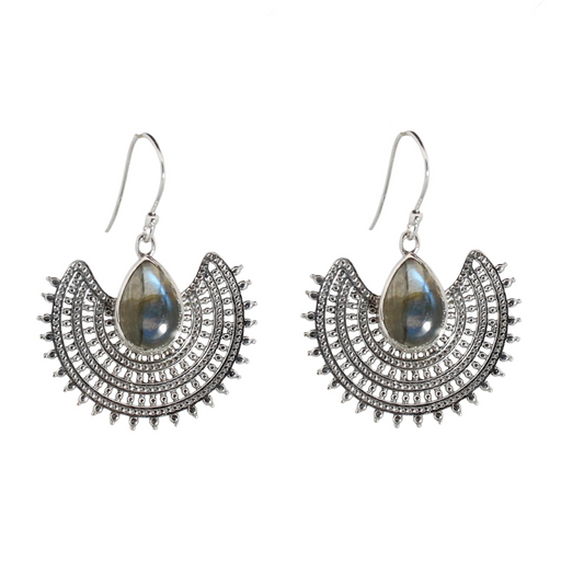 Sterling Silver Carrousel Hoops Labradorite