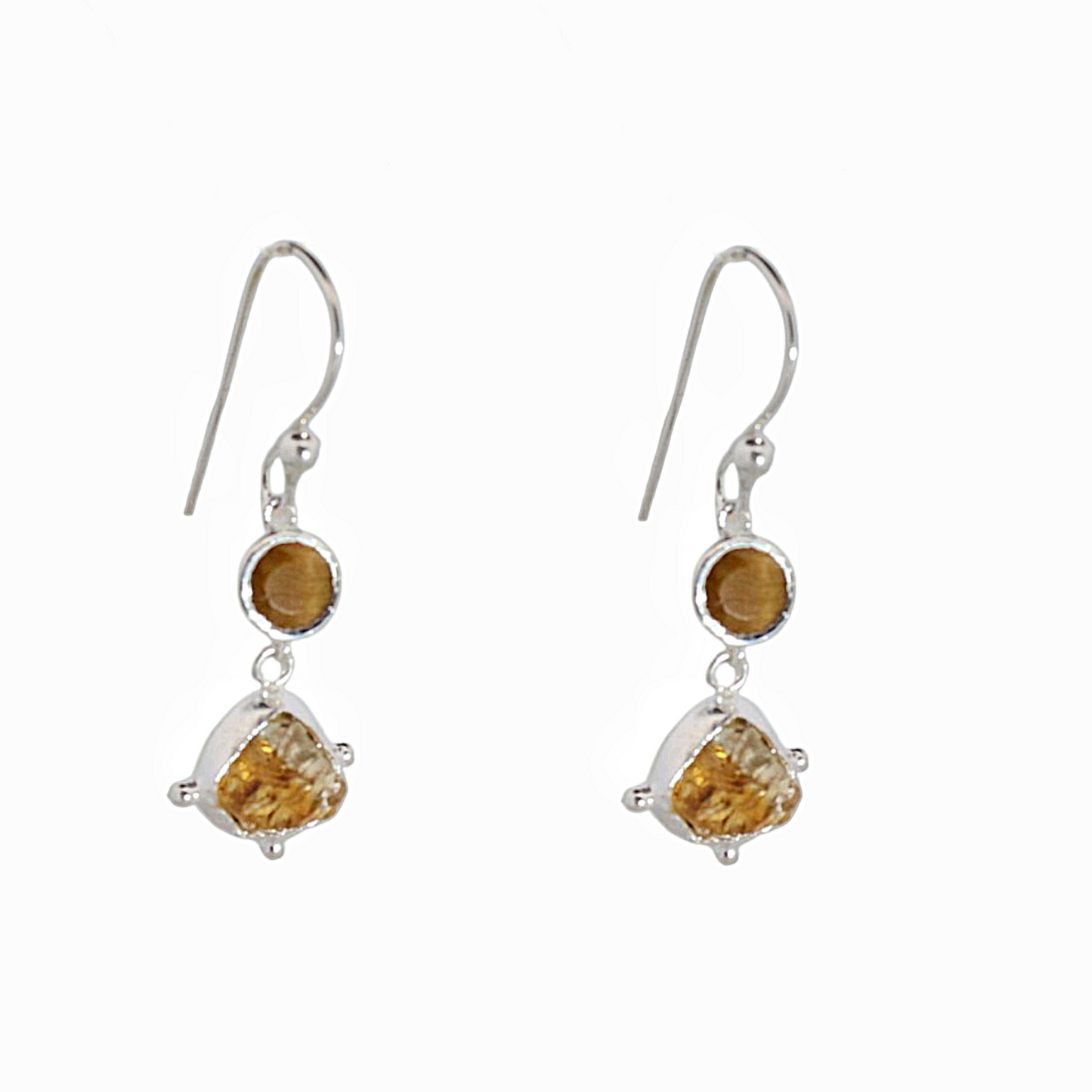 Sterling Silver Raw Earrings Smokey Citrine