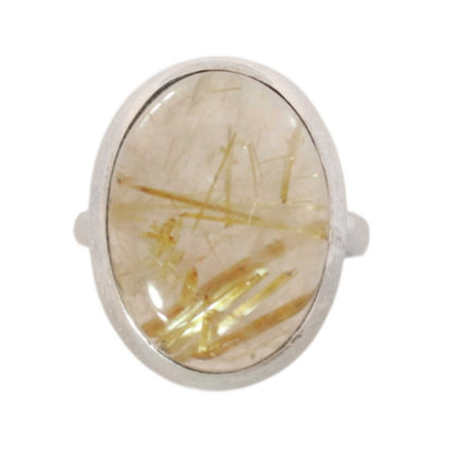Sterling Silver Big Oval Golden Rutile Ring - 17 mm