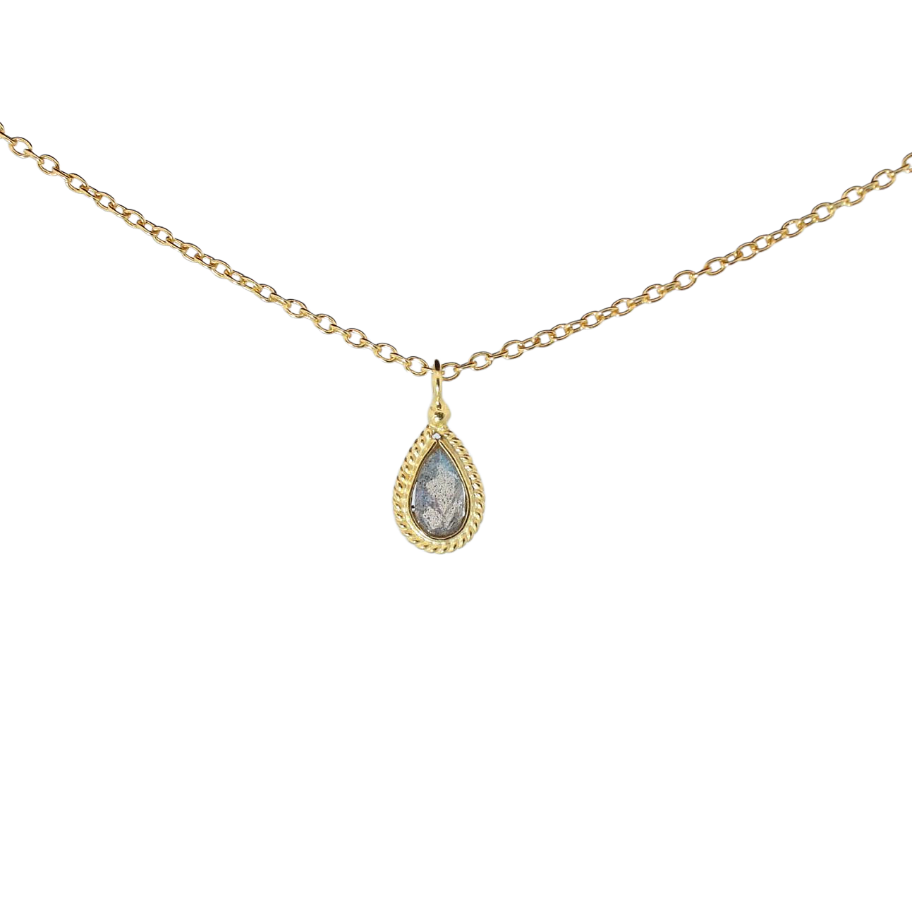 14k Gold Vermeil Mini Teardrop Labradoriet Necklace