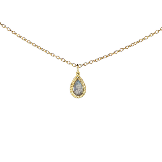 14k Gold Vermeil Mini Teardrop Labradoriet Necklace