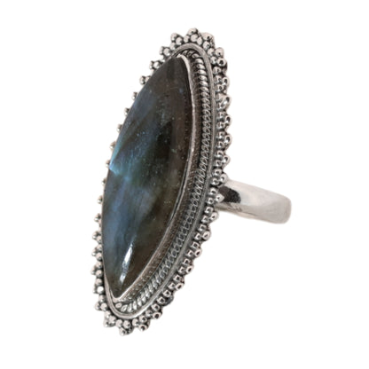 Sterling Silver Big Bohemian Labradorite Ring - 19 mm