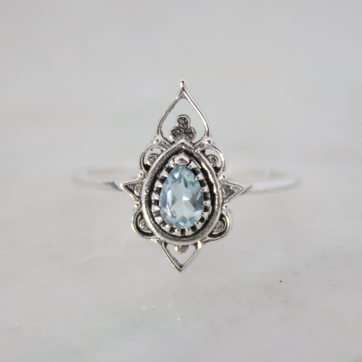 Sterling Silver Delicate Silhouette Ring Blue Topaz