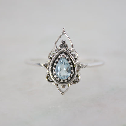 Sterling Silver Delicate Silhouette Ring Blue Topaz