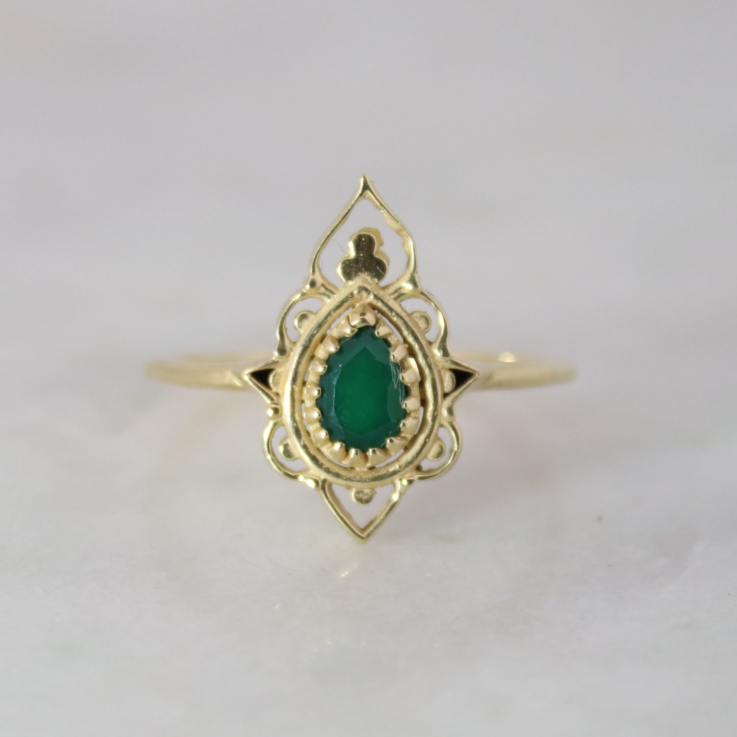 14K Gold Vermeil Delicate Silhouette Ring Green Onyx